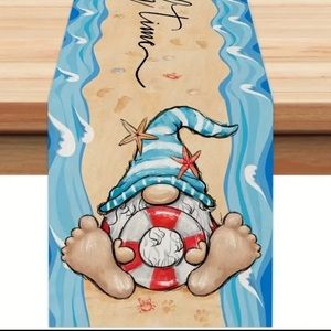 New Beach house Blue Sea Gnome Summer Table Runner, ocean themed Runner decor